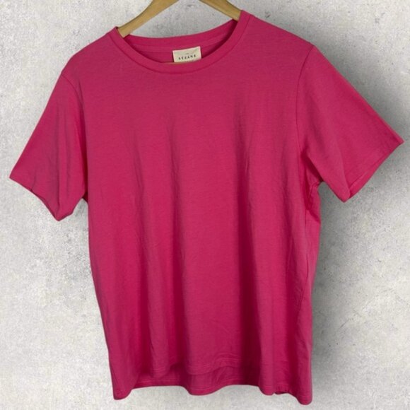 Sezane Bubblegum Pink Conrad Organic Cotton T-Shirt Size Large French Tee Crew L - Picture 10 of 13